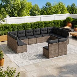 Garden Sofa Set 12 Piece Outdoor Furniture Patio Sectional Grey Cushions