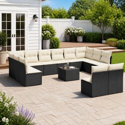 Garden Sofa Set 13 Piece Outdoor Furniture Black Poly Rattan Modular Lounge