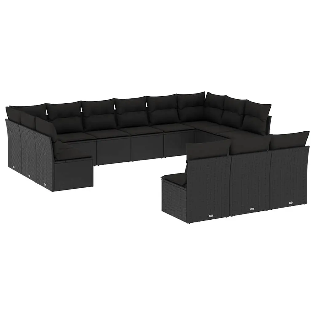 Garden Sofa Set Modular 13 Piece Outdoor Furniture Black Rattan with Cushions