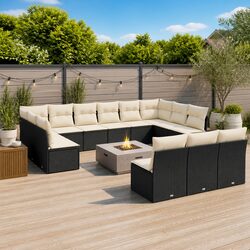 Garden Sofa Set 13 Piece Outdoor Furniture Black Poly Rattan Modular Patio