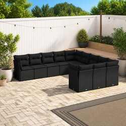 Outdoor Garden Sofa Set 11 Piece Black Poly Rattan Modular Patio Furniture with