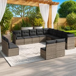 Garden Sofa Set 12 Piece Outdoor Furniture Patio Grey Modular Seating with