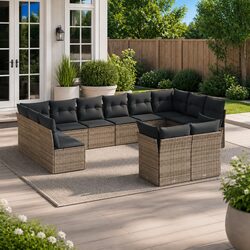 Garden Sofa Set 12 Piece Outdoor Furniture Grey Poly Rattan Modular Patio