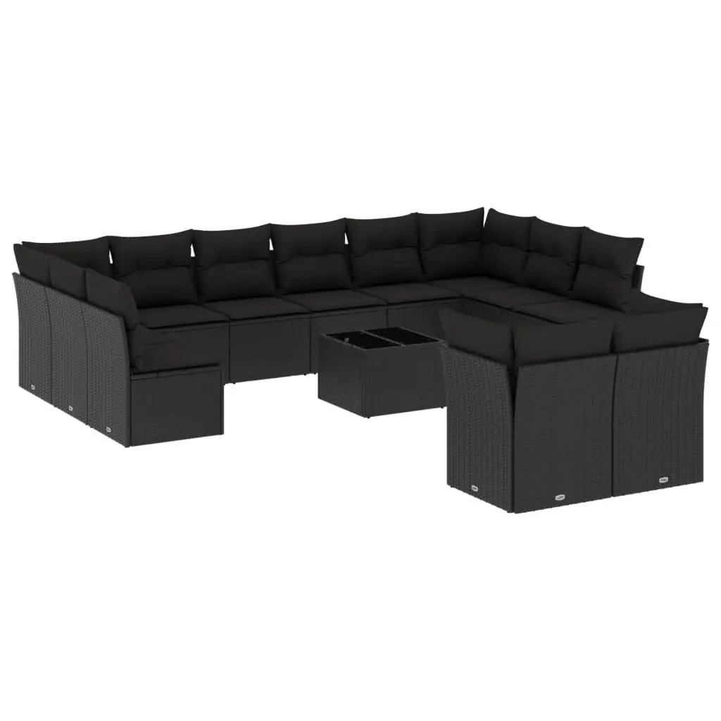 Garden Sofa Set 13 Piece Black PE Rattan Outdoor Furniture with Cushions