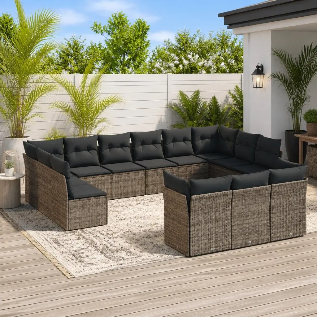 Garden Sofa Set 13 Piece Outdoor Furniture Patio Lounge Grey Poly Rattan