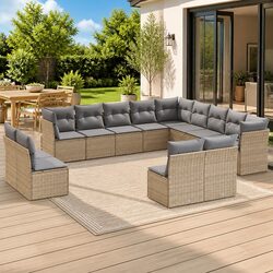 13 Piece Garden Sofa Set Outdoor Lounge Furniture Patio Sectional Beige Cushions