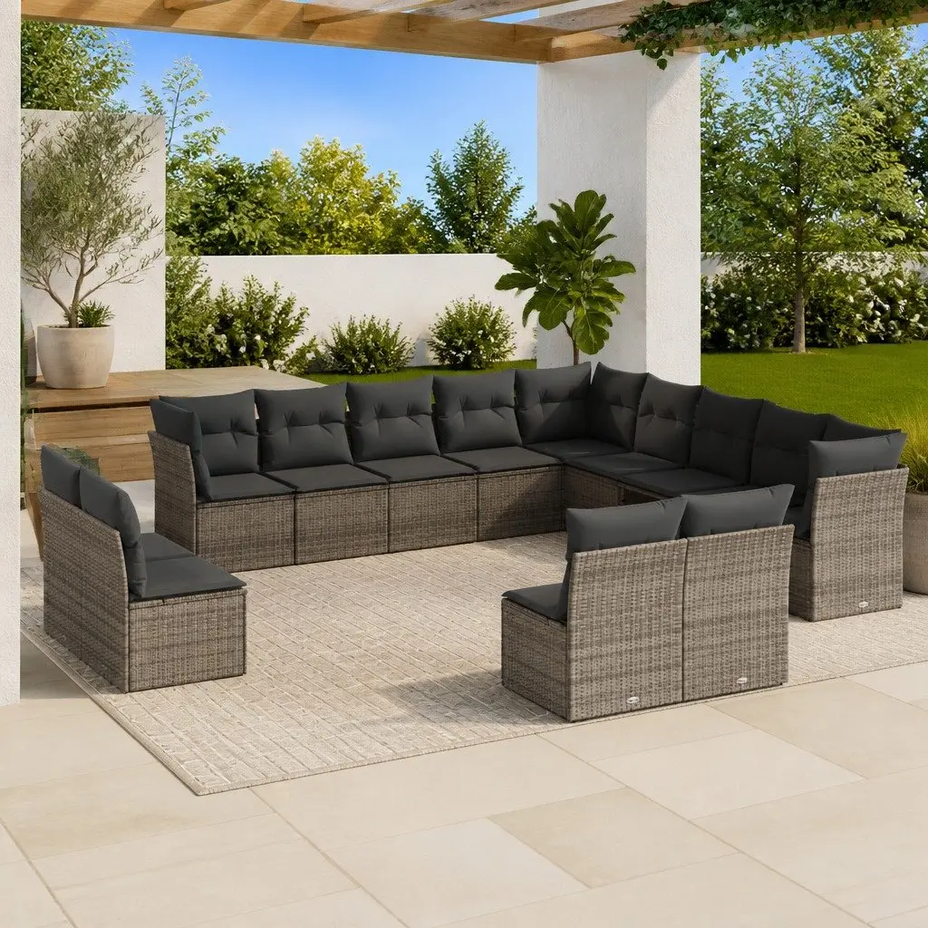 13 Piece Garden Sofa Set Grey Outdoor Furniture Patio Sectional with Cushions