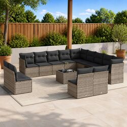 Garden Sofa Set 14 Piece Outdoor Furniture Patio Lounge Grey Poly Rattan
