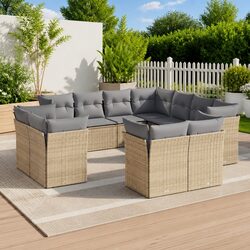 Garden Sofa Set 11 Piece Outdoor Furniture Patio Beige Cushions Modular Seating