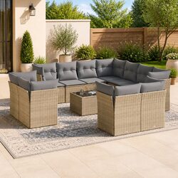 Outdoor Garden Sofa Set 12 Piece Modular Lounge Furniture with Cushions Beige