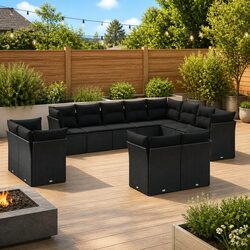 Garden Sofa Set 12 Piece Outdoor Furniture Patio Seating Black Poly Rattan