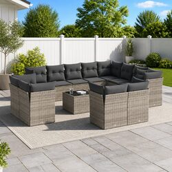 Garden Sofa Set 13 Piece Outdoor Furniture Grey Poly Rattan Patio Seating with