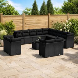 Garden Sofa Set 14 Piece Outdoor Patio Furniture Black Poly Rattan Modular