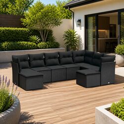 Garden Sofa Set 9 Piece Outdoor Patio Furniture Poly Rattan Black Cushions