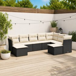 Garden Sofa Set 9 Piece Outdoor Furniture Black Poly Rattan Modular Patio Lounge
