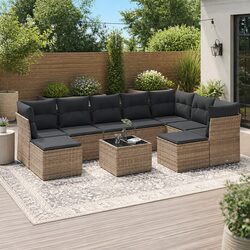 Garden Sofa Set 10 Piece Outdoor Patio Furniture Grey Poly Rattan Modular