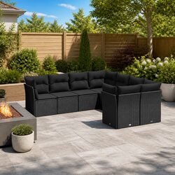 Garden Sofa Set 8 Piece Outdoor Furniture Black Modular Patio Lounge with