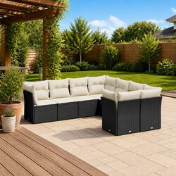 Garden Sofa Set 8 Piece Outdoor Furniture Patio Black Poly Rattan Modular with