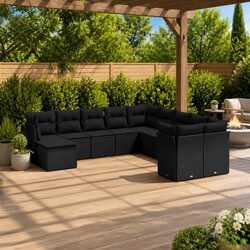 Garden Sofa Set 11 Piece Outdoor Furniture Patio Seating Black with Cushions
