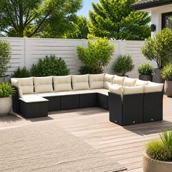Garden Sofa Set 11 Piece Outdoor Furniture Patio Sectional with Cushions Black