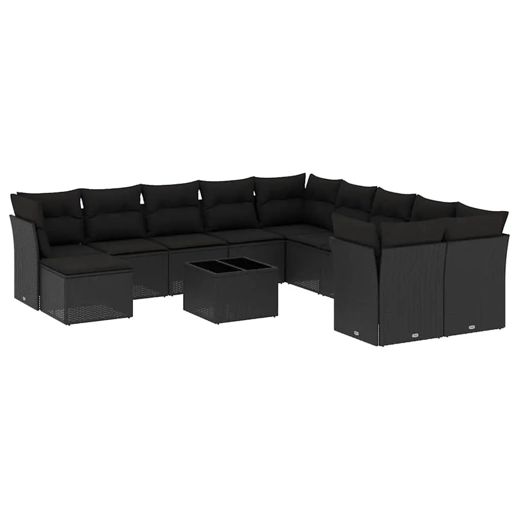 12 Piece Outdoor Garden Sofa Set with Cushions Patio Furniture Black Poly Rattan