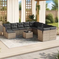 Garden Sofa Set 12 Piece Grey Poly Rattan Outdoor Patio Furniture with Cushions