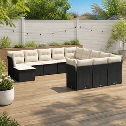 Outdoor Garden Sofa Set 12 Piece Black Poly Rattan Modular Patio Furniture with