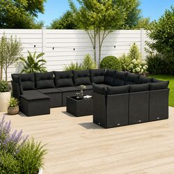 Garden Sofa Set 13 Piece Outdoor Furniture Patio Black Poly Rattan Modular