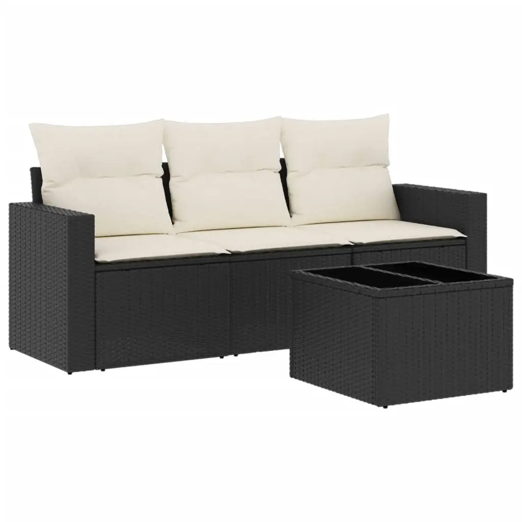 4 Piece Garden Sofa Set Outdoor Patio Furniture Black Poly Rattan with Cushions