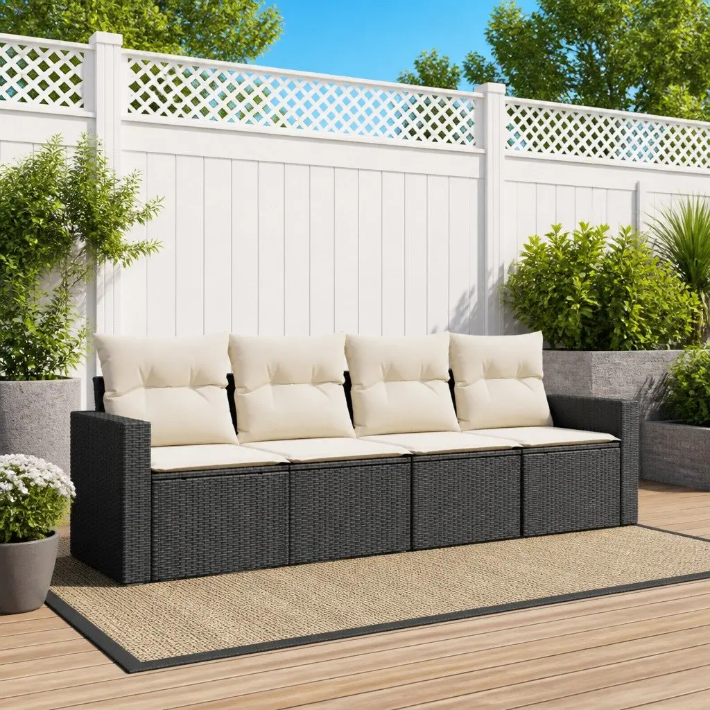 4 Piece Outdoor Garden Sofa Set Black Poly Rattan Furniture with Cushions