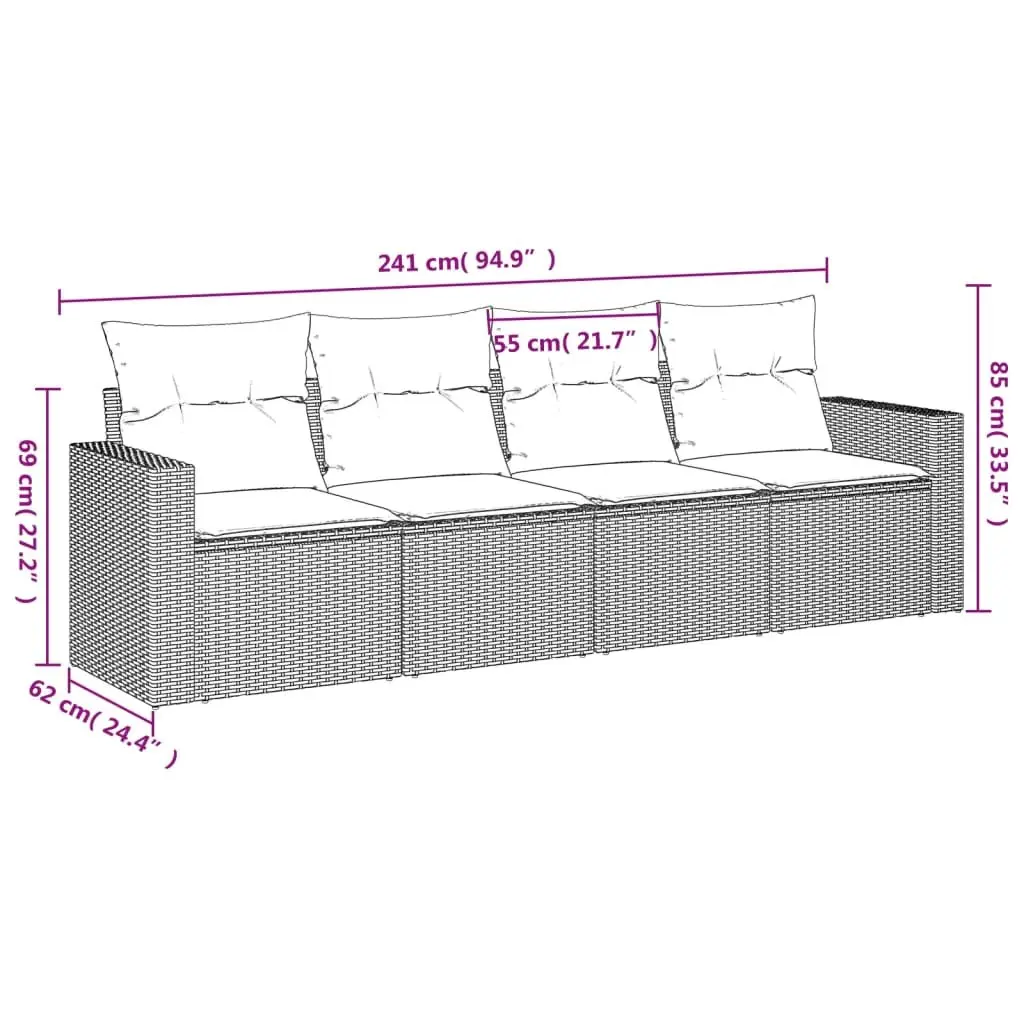 4 Piece Outdoor Garden Sofa Set Black Poly Rattan Furniture with Cushions