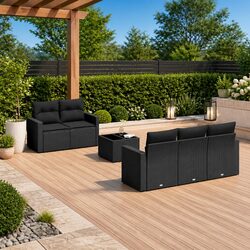 Garden Sofa Set 6 Piece Outdoor Furniture Black Poly Rattan Modular Patio Lounge