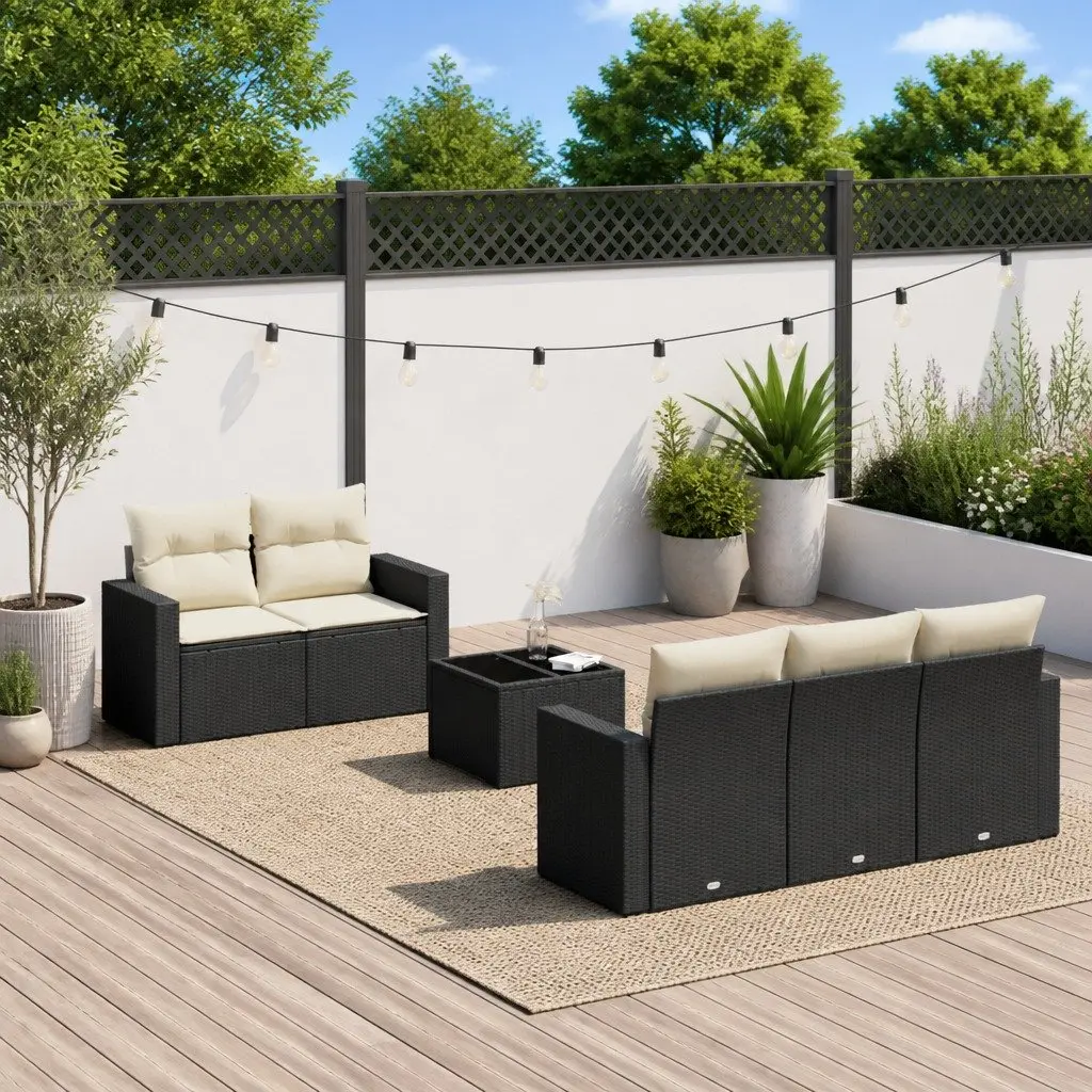 Garden Sofa Set 6 Piece Outdoor Furniture Patio Seating with Cushions Black