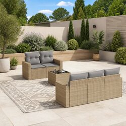 Garden Sofa Set 6 Piece Outdoor Furniture Beige Poly Rattan with Cushions
