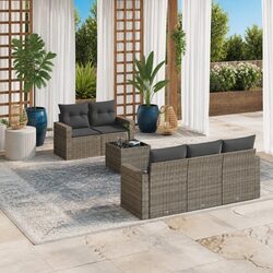 Garden Sofa Set 6 Piece Outdoor Furniture Patio Lounge Grey Poly Rattan Modular
