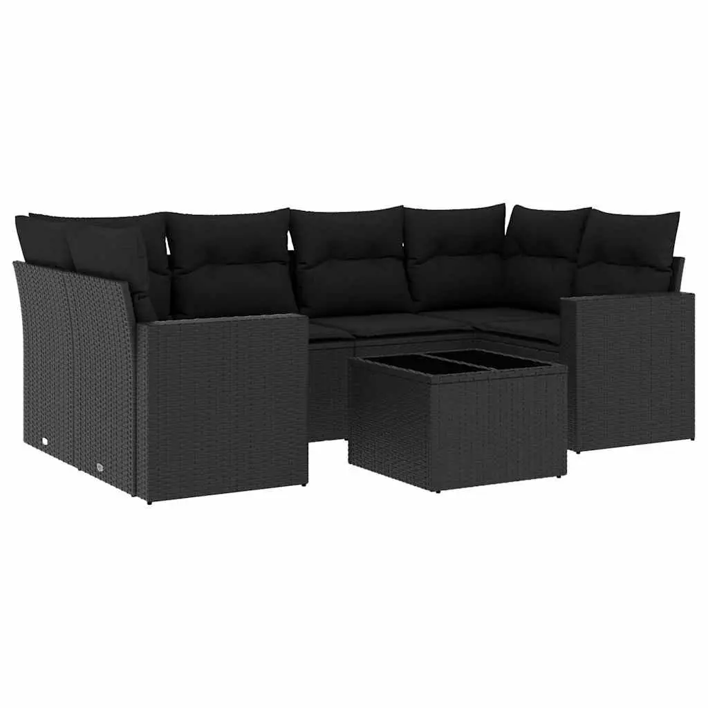7 Piece Garden Sofa Set Black Poly Rattan Outdoor Furniture Patio Lounge