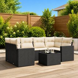 7 Piece Garden Sofa Set with Cushions Black Outdoor Furniture Patio Lounge