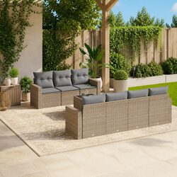 Garden Sofa Set 8 Piece Outdoor Furniture Beige Poly Rattan Patio Seating with