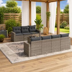 Garden Sofa Set 8 Piece Outdoor Furniture Grey Poly Rattan Patio with Cushions