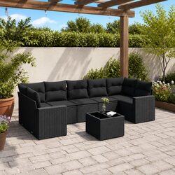 8 Piece Outdoor Garden Sofa Set Patio Furniture with Cushions Black Rattan