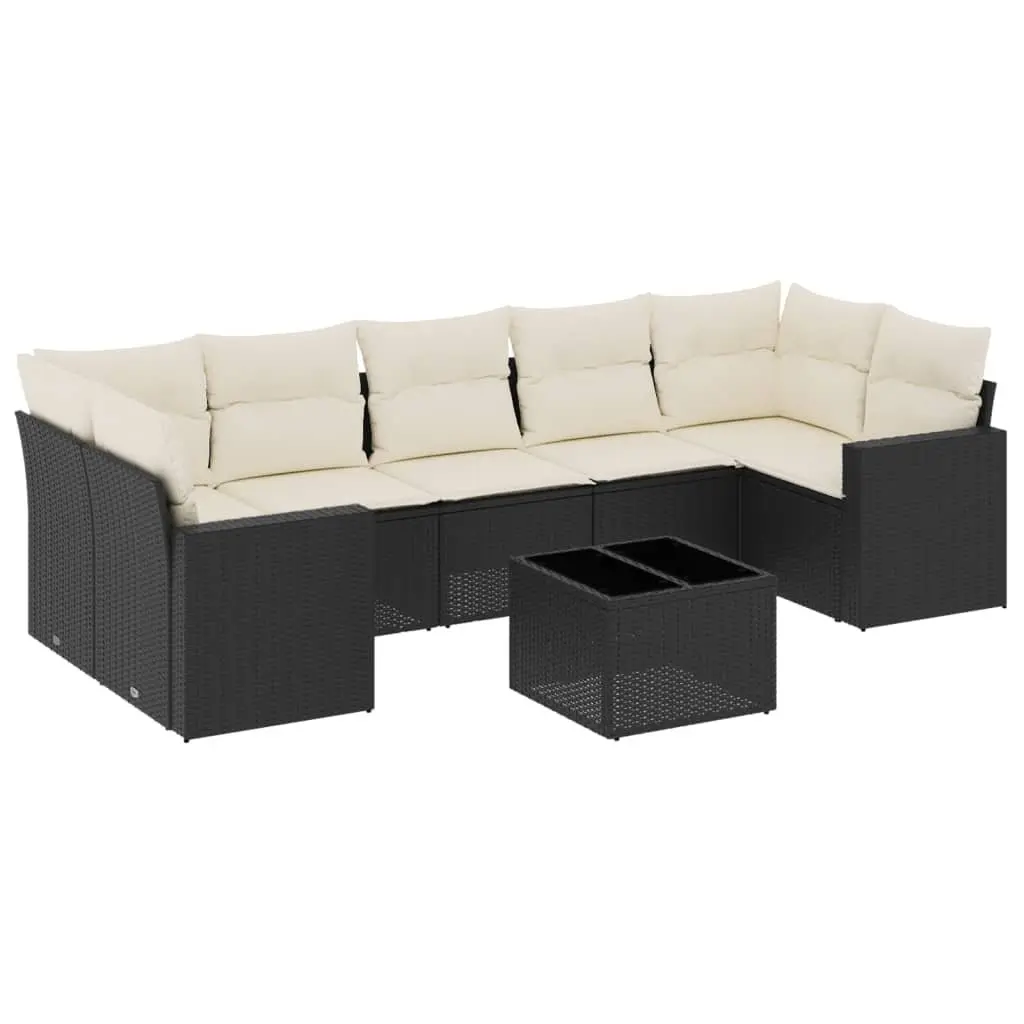 Garden Sofa Set 8 Piece Outdoor Furniture Black Poly Rattan with Cushions Patio
