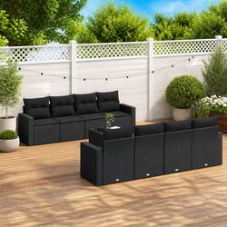 9 Piece Outdoor Garden Sofa Set with Cushions Black Poly Rattan Patio Furniture