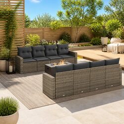 Garden Sofa Set 9 Piece Outdoor Furniture Patio Sectional Grey with Cushions