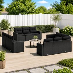 Garden Sofa Set 12 Piece Outdoor Furniture Patio Black Poly Rattan Modular