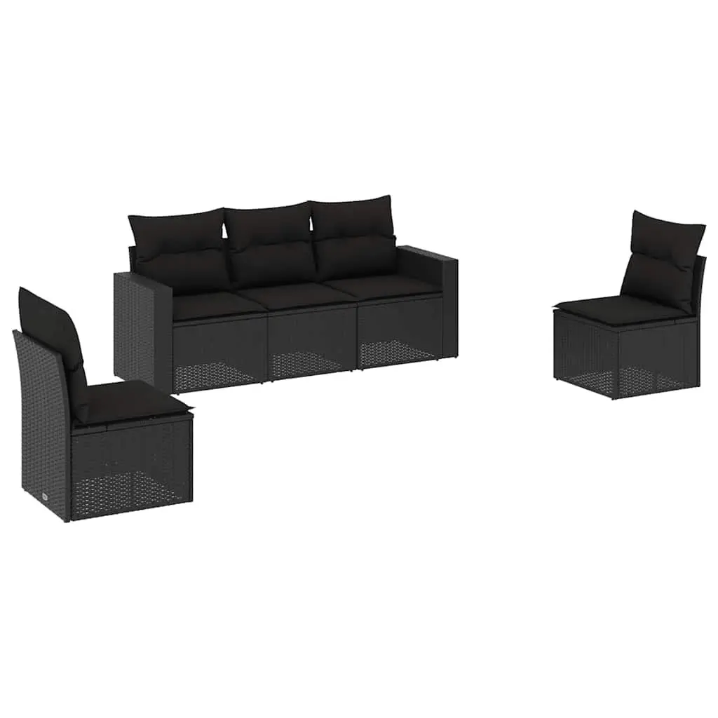 5 Piece Garden Sofa Set Outdoor Patio Furniture with Cushions Black Poly Rattan