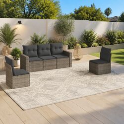 Garden Sofa Set 5 Piece Outdoor Furniture Grey Poly Rattan Patio Lounge with