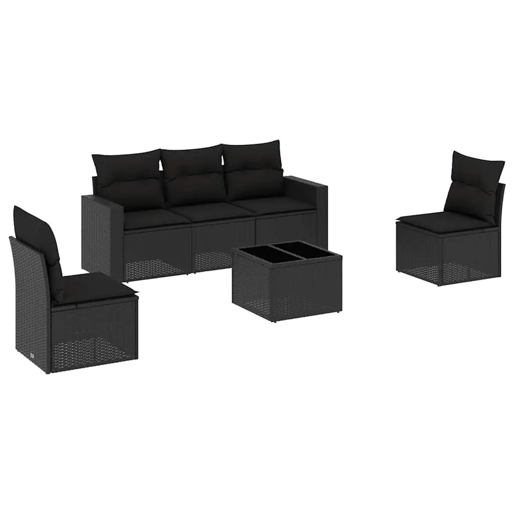 6 Piece Garden Sofa Set Durable PE Rattan Black Outdoor Furniture Patio Seating
