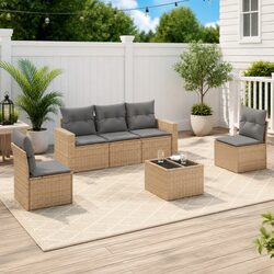Garden Sofa Set 6 Piece Outdoor Furniture Patio Lounge with Cushions Beige