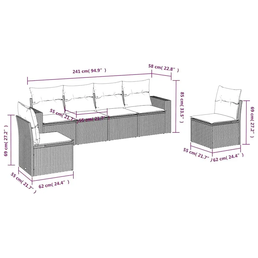 6 Piece Garden Sofa Set Outdoor Furniture Patio Lounge with Cushions Black