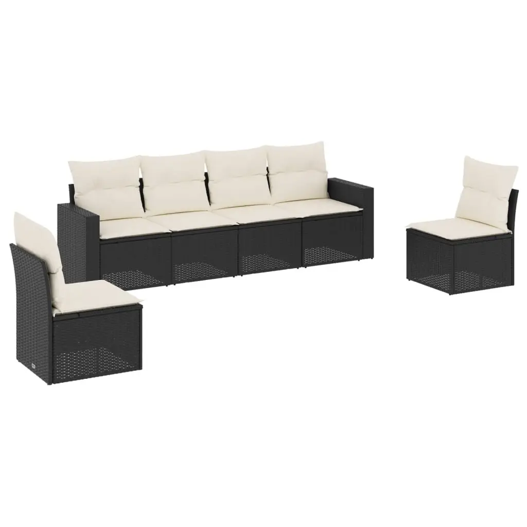 6 Piece Garden Sofa Set Outdoor Furniture Black Poly Rattan with Cushions Patio